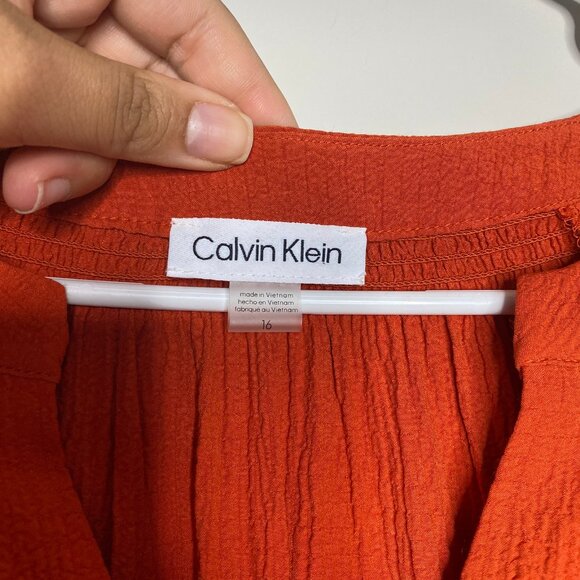 Calvin Klein Womens Dress 16 Burnt Orange Peasant Tiered Relaxed Fit Vacation - Picture 3 of 6